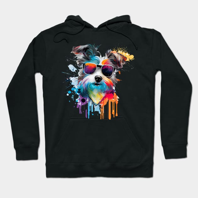 Colourful Cool Yorkshire Terrier Dog with Sunglasses Hoodie by MLArtifex